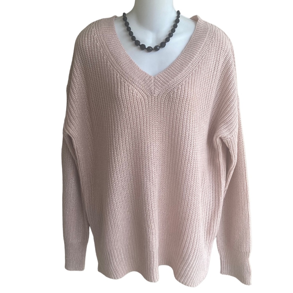 Moral Fiber V-neck Sweater Soft Pink Pull Side Slits Junior Size XL NWT